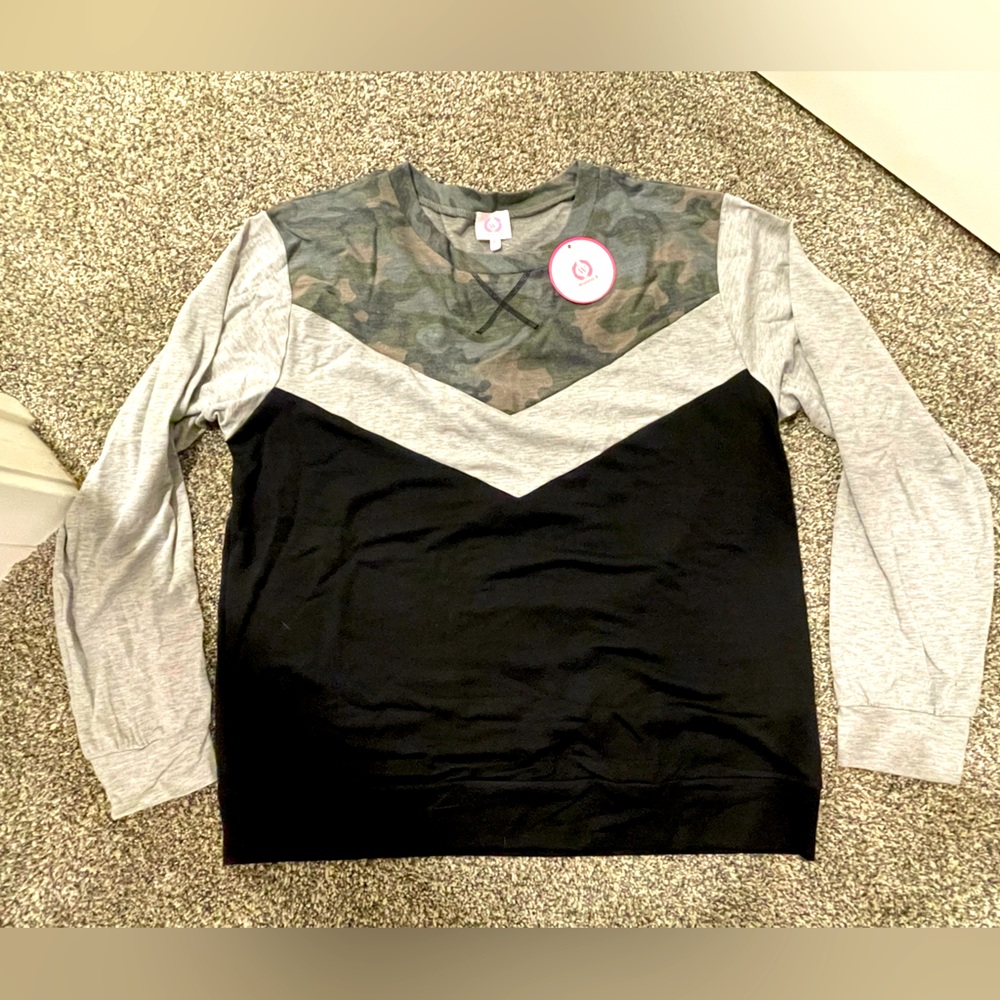 Black pullover with grey and camo accents